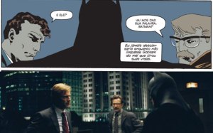 batman-o longo dia das bruxas - gordon e dent no telhado e no filme