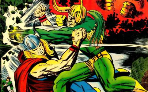 Thor versus Loki, na arte de Jack Kirby.