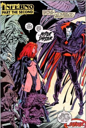 Madelyne Pryor encontra seu "criador", o Sr. Sinistro. 