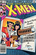 O espirituoso convite de casamento de Logan e Mariko, na capa de "Uncanny X-Men 172". 