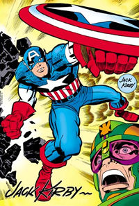 Captain America in action by Jack Kirby