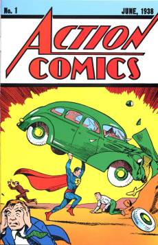 A icônica capa de "Action Comics 01", de 1938, com o visual primeiro do Superman.