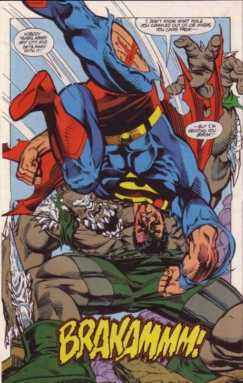 Superman combate Apocalypse na arte de Dan Jurgens.