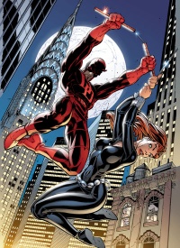 Nos quadrinhos, o herói foi namorado da Viúva Negra.