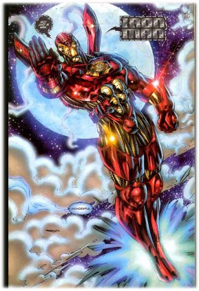 A horrenda armadura de Heróis Renascem. Arte de Whilce Portacio.