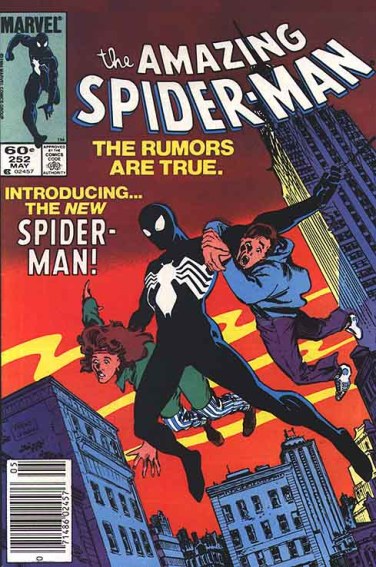 O uniforme negro na capa de "Amazing Spider-Man 252" de 1984. Arte de Ron Frenz.