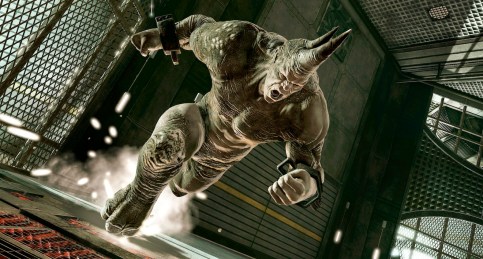 O visual tradicional de Rhino nos quadrinhos.