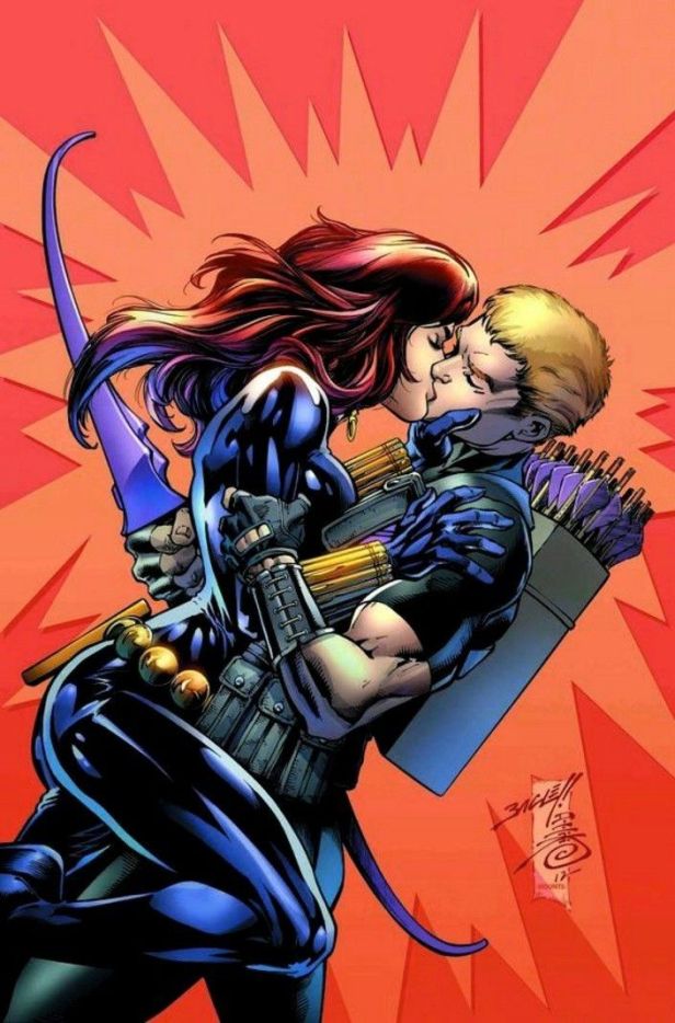 black widow hawkeye kisses
