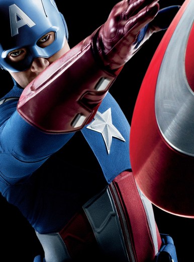 O Capitão América em cartaz de Os Vingadores.