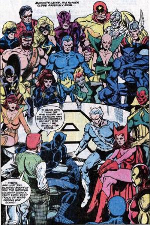 Avengers 181 traz 16 Vingadores e os Guardiões da Galáxia:  Arte de John Byrne.