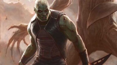 Drax no filme usa o visual atual dos quadrinhos.