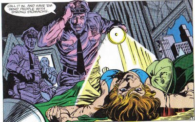 Policiais encontram DeWolff morta: história violenta. Arte de Rick Buckler. 