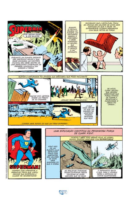 A rapidíssima origem do Superman em Action Comics 01, de 1938.