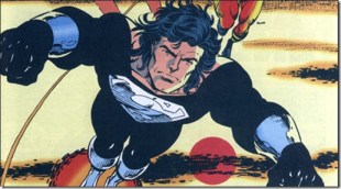 O Superman de uniforme preto e cabelos longos. Arte de Tom Grummett.