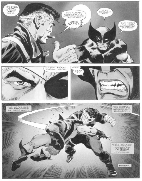 A bela arte de John Buscema para Wolverine versus Nick Fury.
