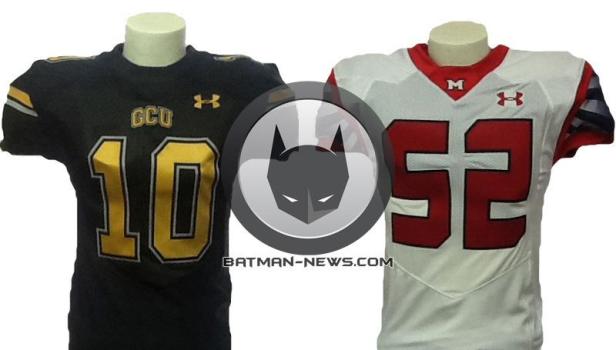 Os uniformes dos times de Gotham e Metropolis. 