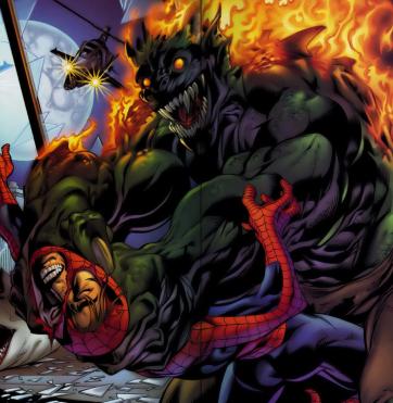 Homem-Aranha versus Duende Verde nas versões Ultimate. Arte de Mark Bagley. 