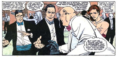 Clark Kent, Bruce Wayne, Lex Luthor e Lois Lane se encontram nos quadrinhos.