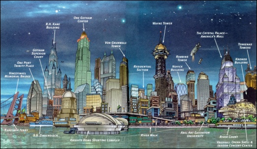 A parte mais rica de Gotham vista do rio. Guia da DC Comics.