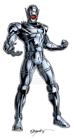 O visual clássico de Ultron nos quadrinhos.