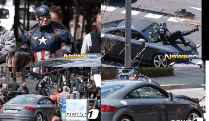 Gravações da cena com Chris Evans estreando nos sets de A Era de Ultron.
