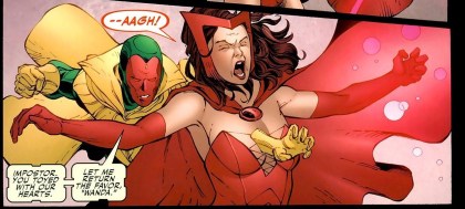 O Visão ataca uma falsa Feiticeira Escarlate.