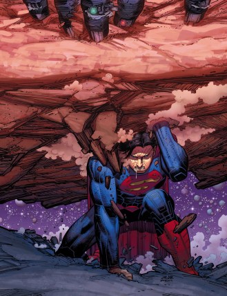 Detalhe da capa de Superman 32 por John Romita Jr.