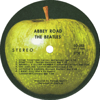 Selo do álbum Abbey Road com a logo da Apple.