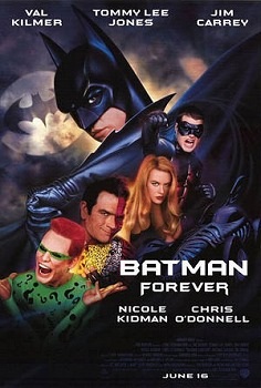 O cartaz de Batman Eternamente: espalhafatoso e colorido.