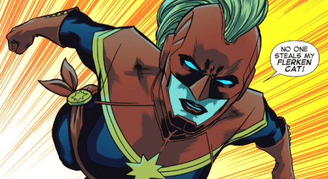 Capitã Marvel nos quadrinhos.