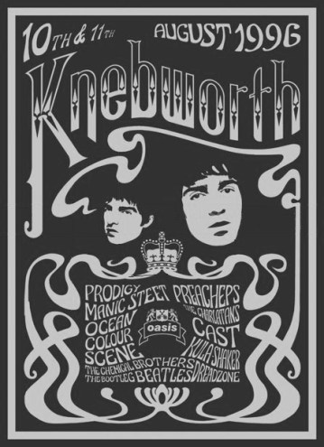 Poster de Knebworth de 1996: Oasis como atração principal. 
