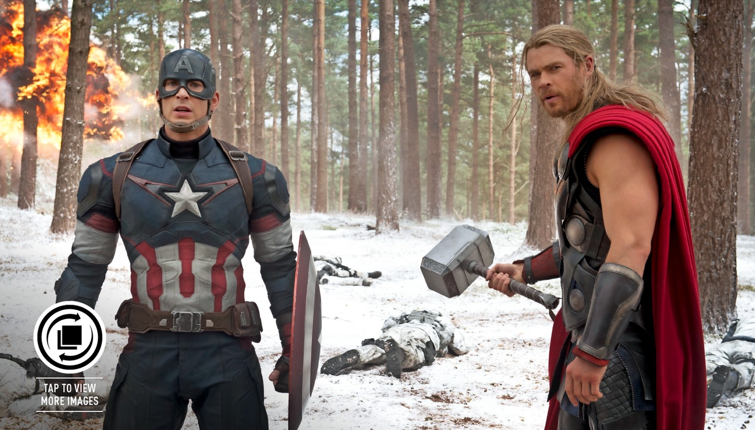 ageofultron empire inside cap and thor stand in the snow (best)