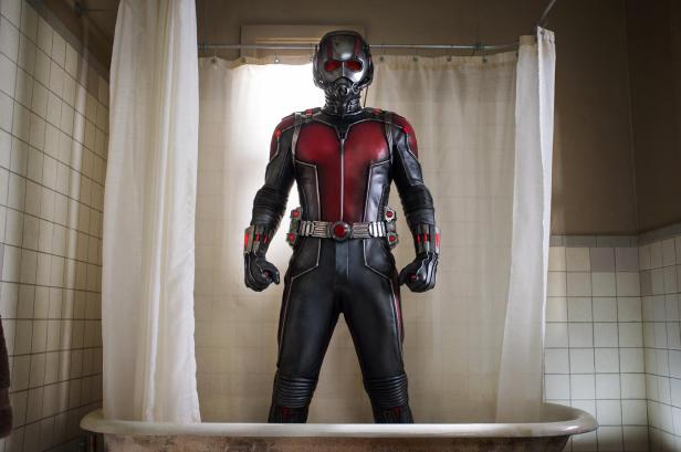 ant-man suited in the bath