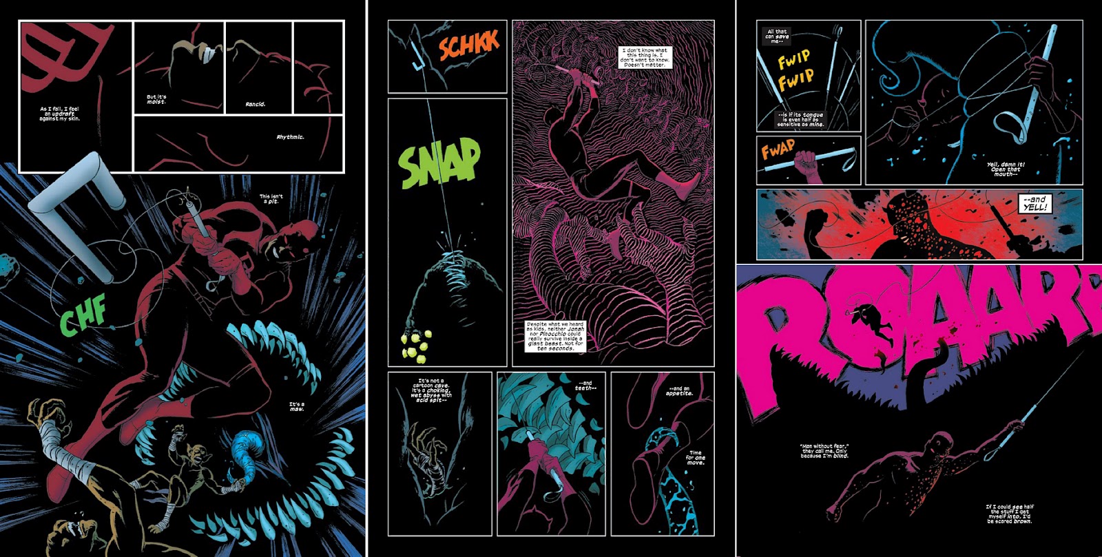 Nas trevas, Paolo Riviera mostra como os poderes de modo gráfico.