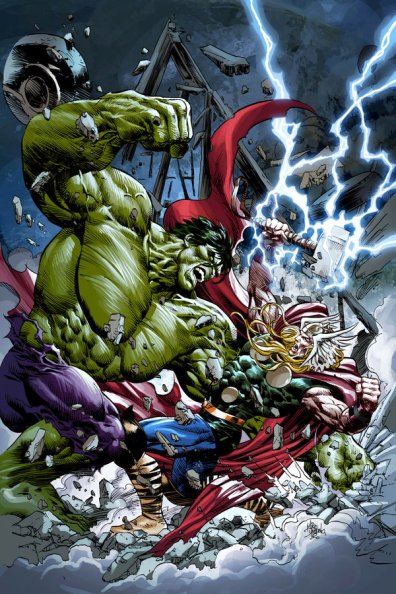Hulk vs. Thor na arte de Mike Deodato Jr. 