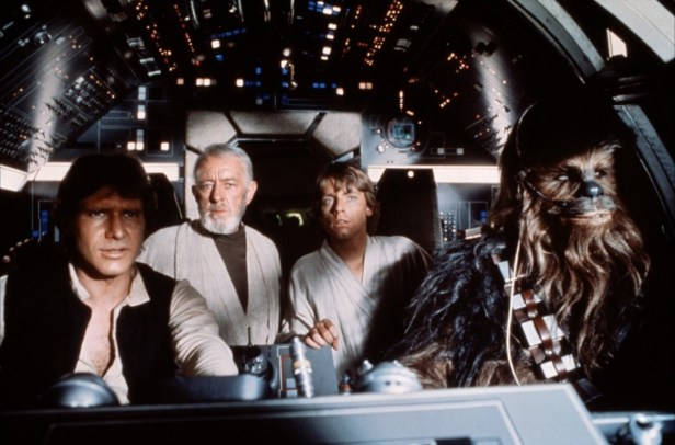 star wars han obi-wan luke and chewie on millenium falcon