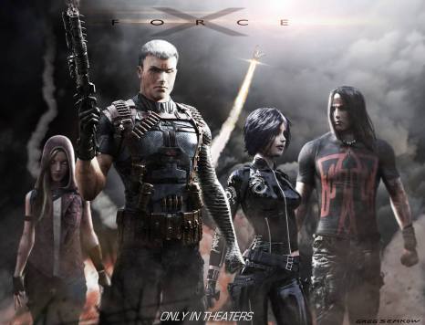 Presumível  arte para o filme da X-Force: Vampira, Cable, Míssil, Dominó e Apache.