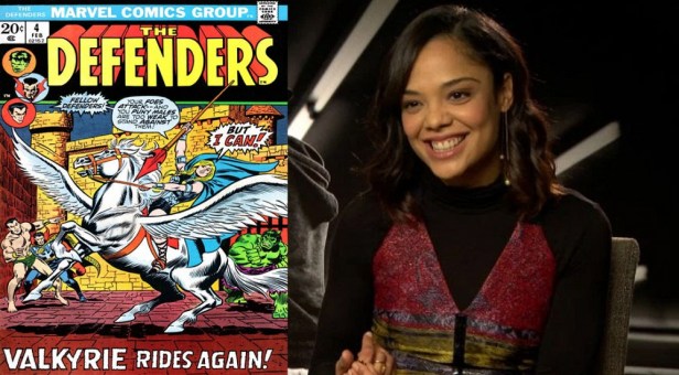 Tessa Thompson e a Valquíria na capa da revista dos Defensores.