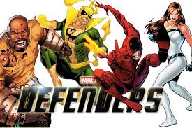 Os Defensores: Luke Cage, Punho de Ferro, Demolidor e Jessica Jones.