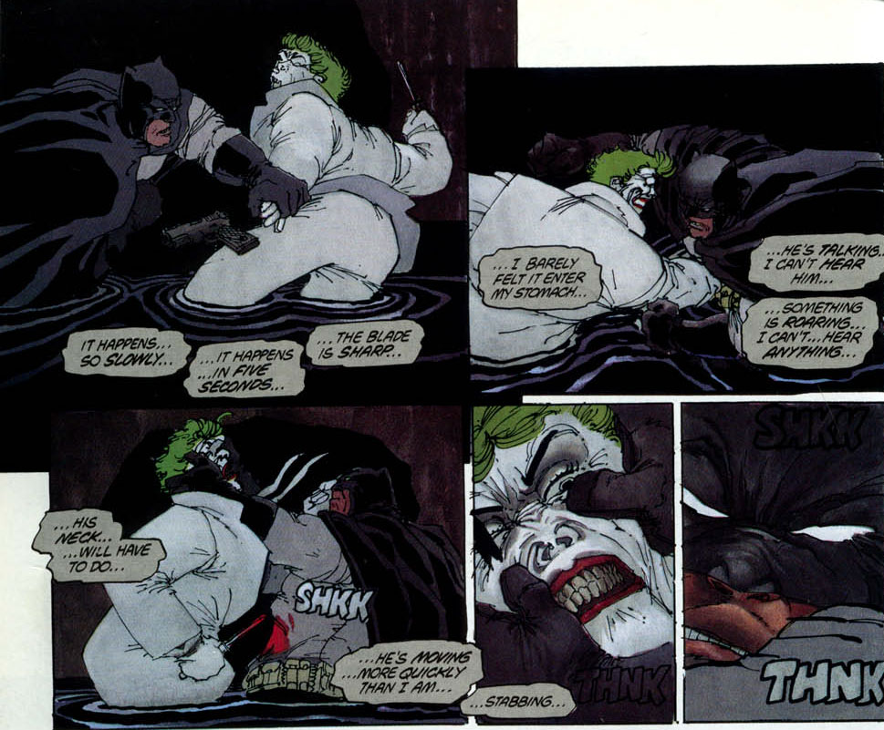 Batman versus Coringa em O Cavaleiro das Trevas. Arte de Frank Miller. 