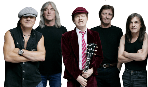 AC/DC (Johnson, Williams, Angus, Rudd e Malcolm): banda se desfazendo.