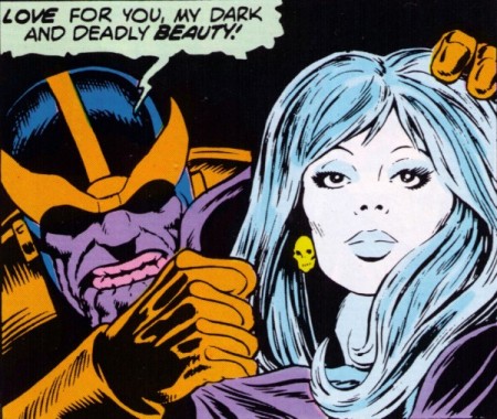 Thanos e a Morte nas HQs. Arte de Jim Starlin. 