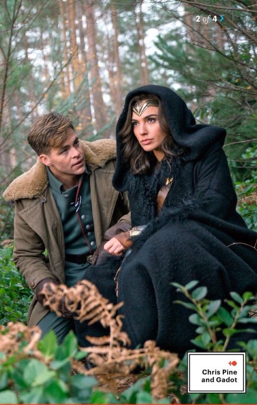 Steve Trevor e Diana numa floresta. Amor do passado.