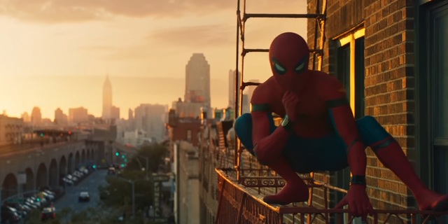 homecoming trailer spidey in the outside building
